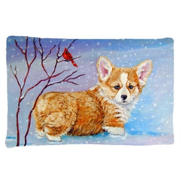 Jensendistributionservices Corgi Pup Snow Cardinal Fabric Standard Pillowcase MI55634 - main